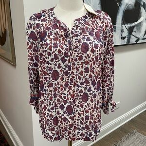 Natalie Martin Printed Blouse Top 100% Rayon With Tie Sleeves Size XS - NWT